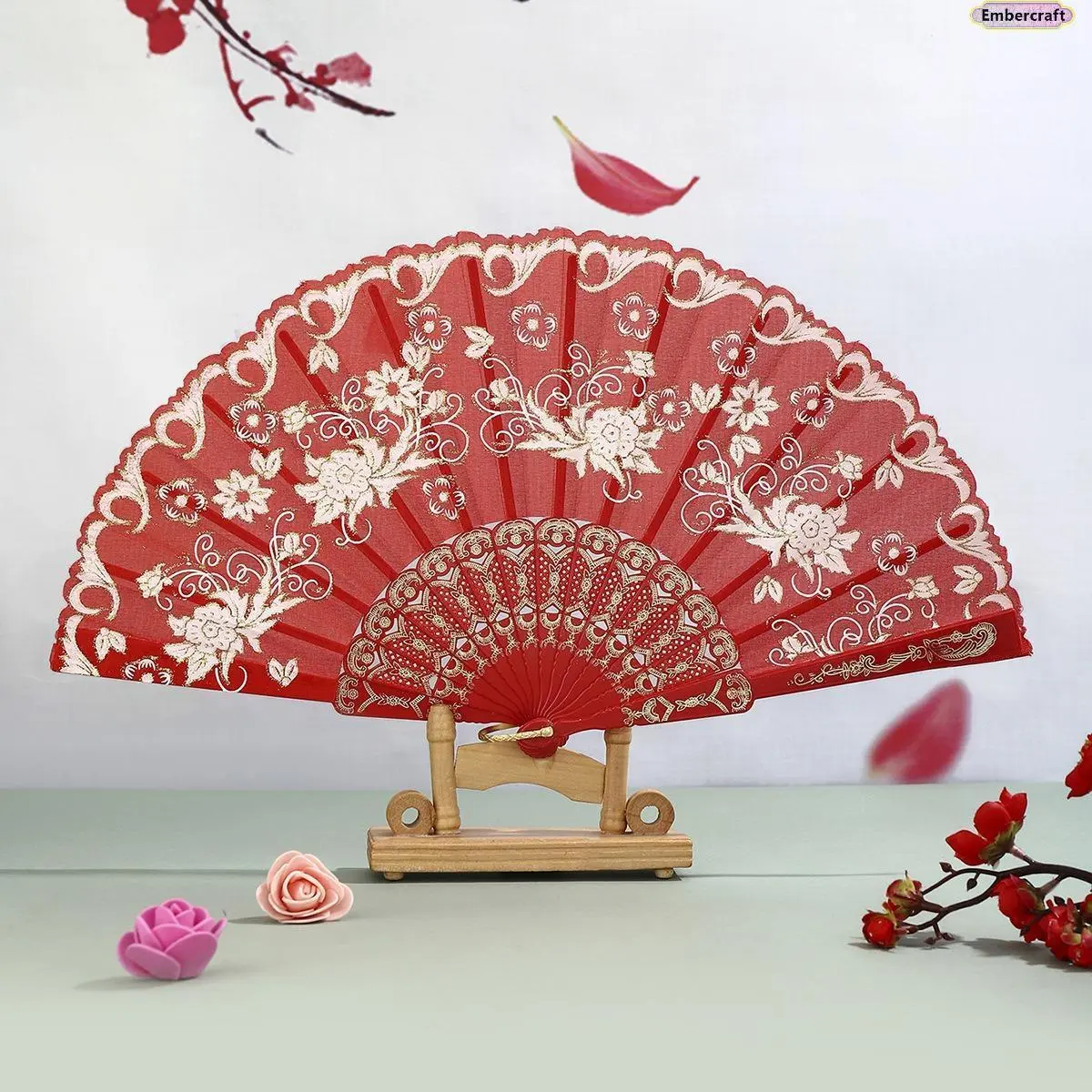 Elegant Chinese Floral Print Portable Folding Hand Fan for Women, Compact Folded Dance Accessory & Home Decoration Gift, Portable Folding Fan