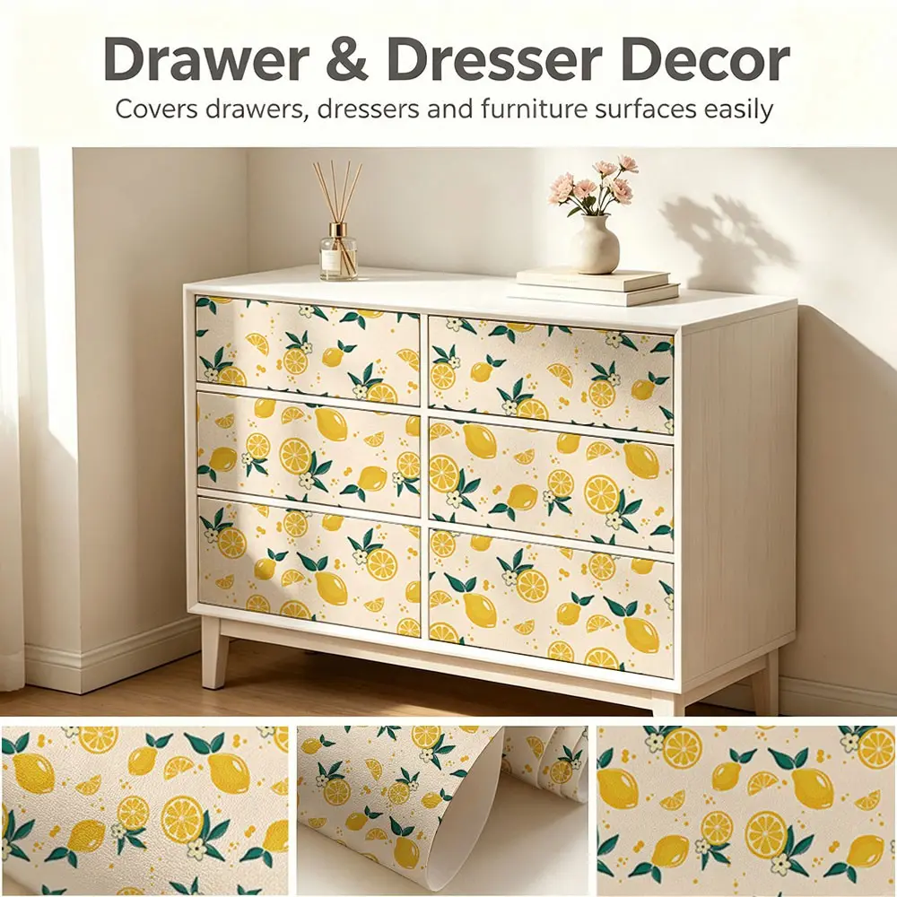 Vintage French Countryside Wallpaper, Lemon and Small Flowers Pattern, PVC with Adhesive Back, Easy Peel and Stick, Kitchen/living Room/bedroom Decor