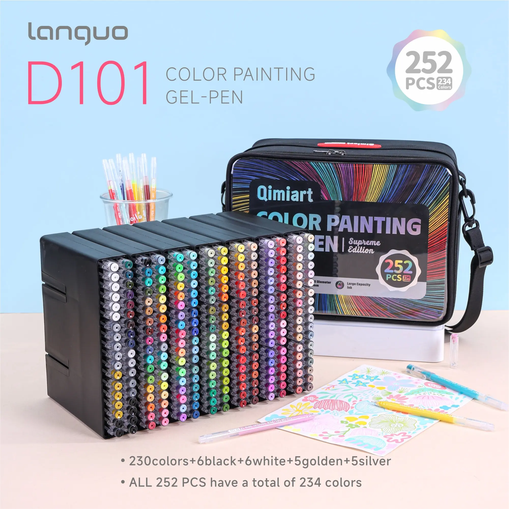 Languo Drawing Pen Set, 45-252 Pcs Combo, Neutral Color Markers, Student Highlighter, Art Painting Anime Comic Pens, Stackable, Heart Pattern Watercolor Pens, Back-To-School Essential
