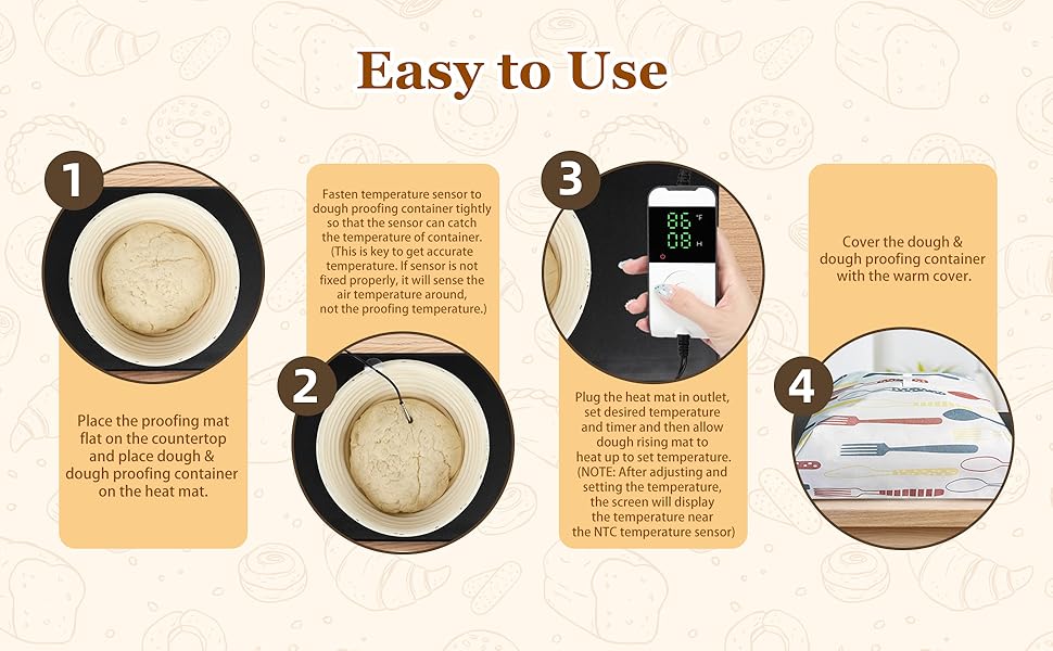 Bread Proofing Mat, Sourdough Warming Heating Mat, Sourdough Starter Warmer with Thermostat Temperature Control & Warm Cover, Bread Dough Proofer Heating Pad for Home Kitchen(10.6" x 21.6")