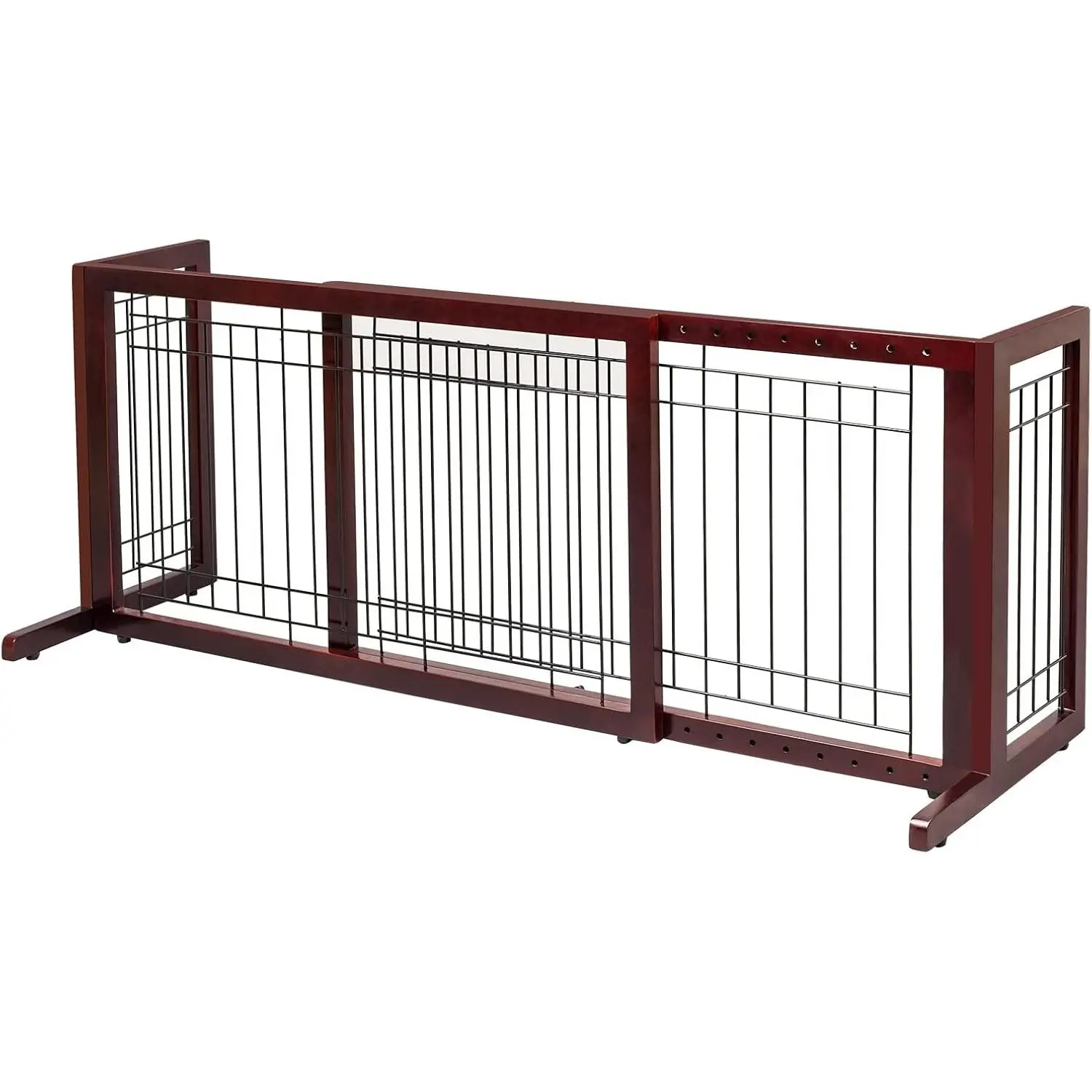 Free Standing Dog Gate, 37" - 68" Wide Pet Gate for Fireplace Stairs Doorways, Wooden Adjustable Pet Fence Indoor, Christmas Tree Gate (Cherry)