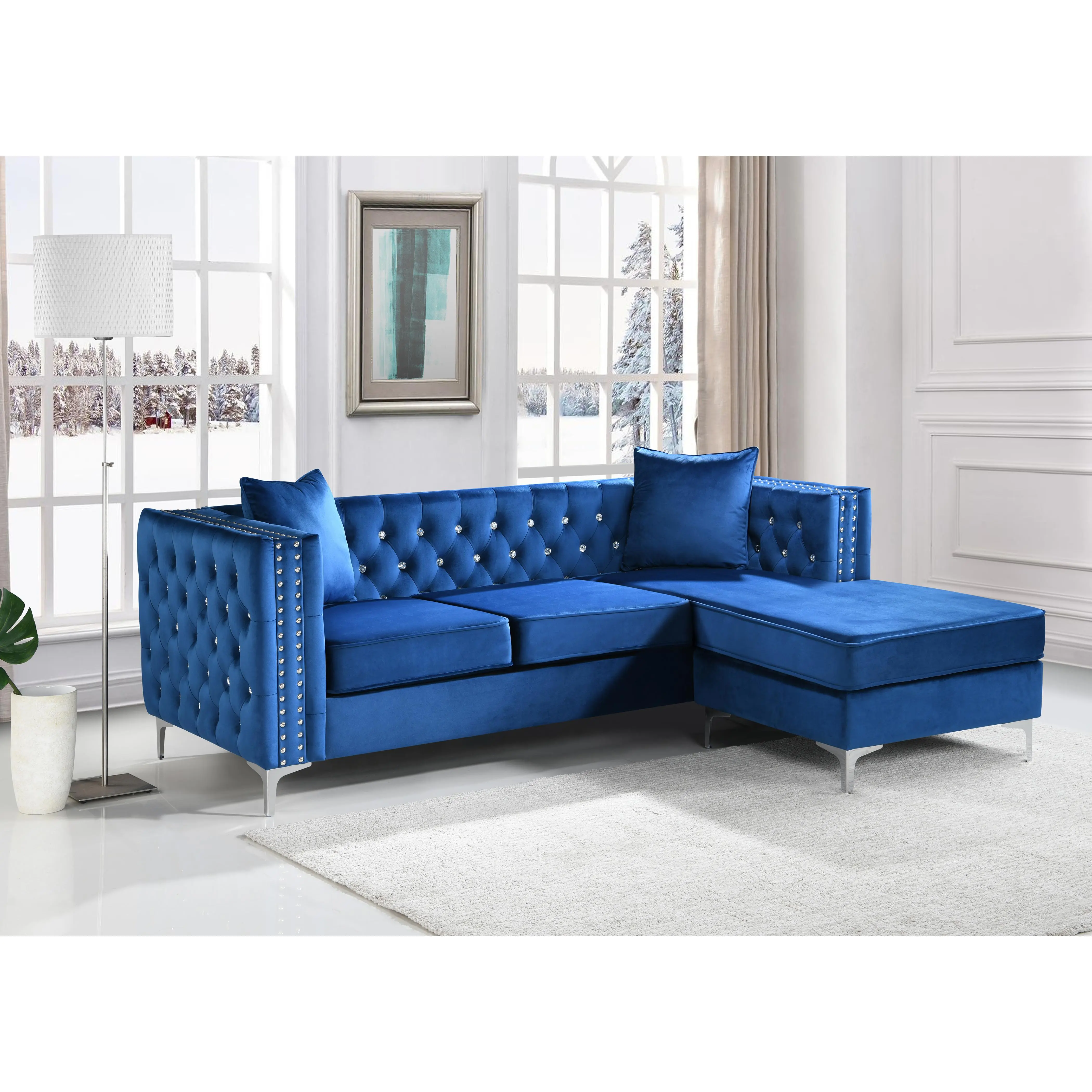 ARCH Sofa Chaise Lounge with Ottoman Blue Indoor Living Room Furniture Modern Couch for Apartment Home Office Relaxation Seating, Living Room Furniture for Apartment, Lounge, Family Room, Office and Home Seating, Sofa Couch Seating Search Terms