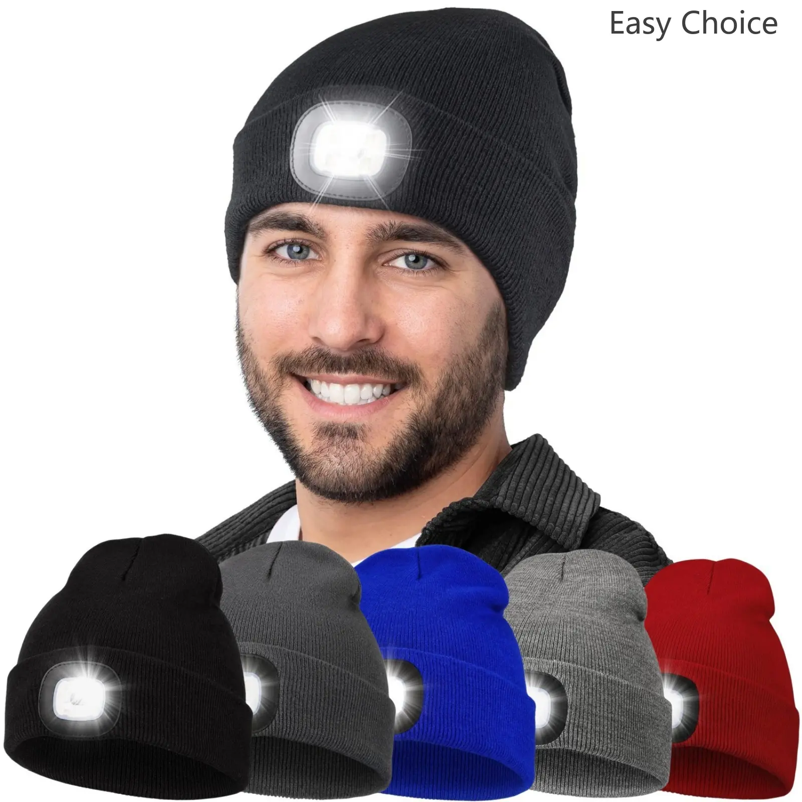 LED Lighted Knit Beanie Hat, Warm Illuminated Night Cap, Hands-Free LED Headlamp Beanie, Winter Outdoor Lighting Hat for Fishing, Night Walking, Running, Camping