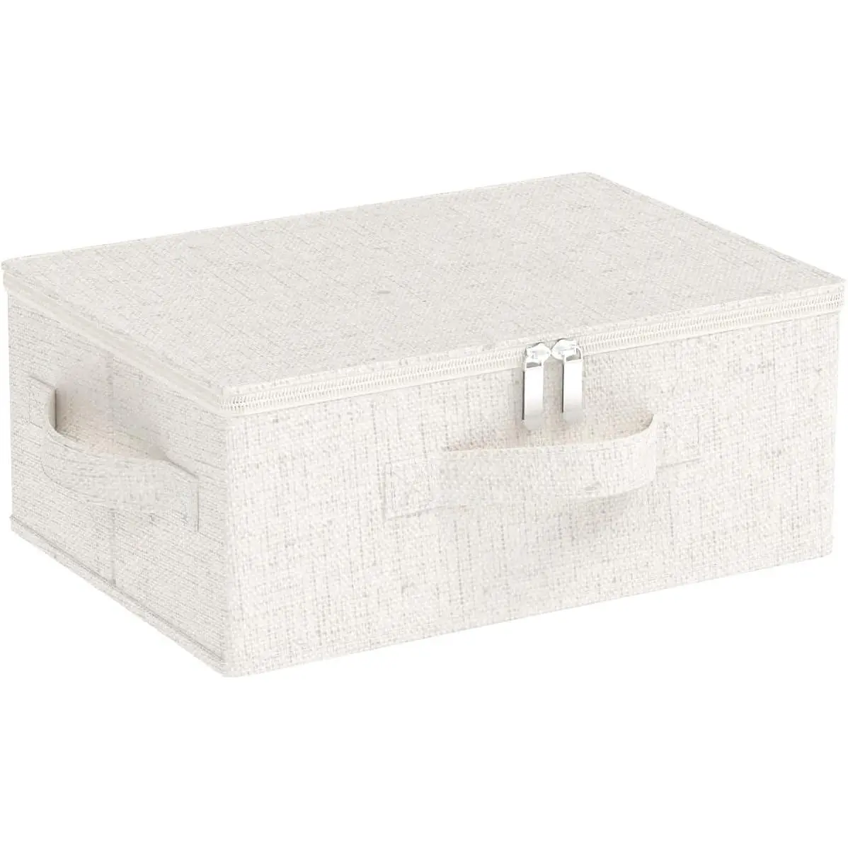Collapsible Beige Underbed Storage Basket (1 Pack, 14.9x10.2x5.9in) - Box with Lid, Thick PP Sheet Wardrobe Box, Soft Cloth Handles, Washable Closetorg Organizer for Room, Shelf, Closet, Boxwithlid, Singlepack, Zipaccess