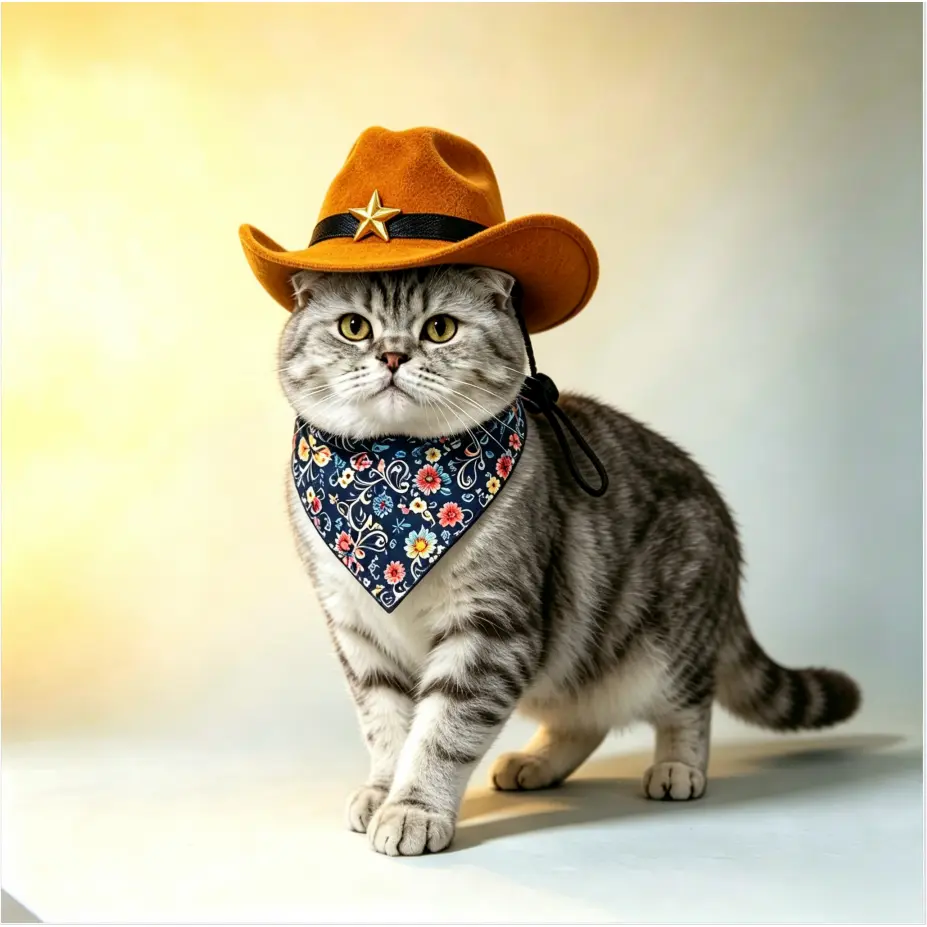 Pet Western Cowboy Hat with Blue Scarf + Brown Hat for Small Dogs - Adjustable Drawstring Chin Strap for Secure Fit, S/M Sizes, Cosplay Accessory, Birthday Photoshoots Photo Prop, Comfortable All-Day Wear, Casual Daily Styling