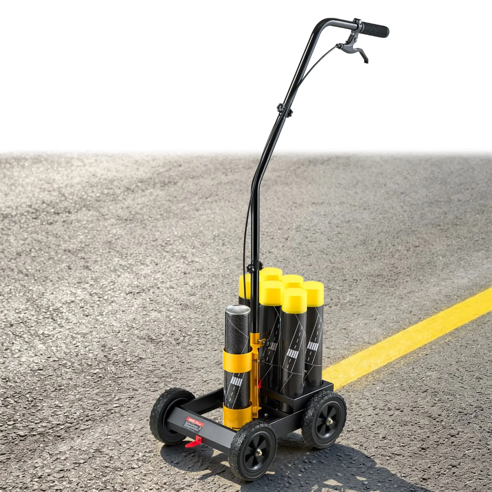 【Black Friday】VEVOR Striping Line Marking Machine 6-Can Capacity Black with 4 Wheels, Parking Lot Striping Machine, 2 to 4 in Adjustable Line Width, Heavy Duty, Fast and Accurate Marking, with Adapter Nozzle