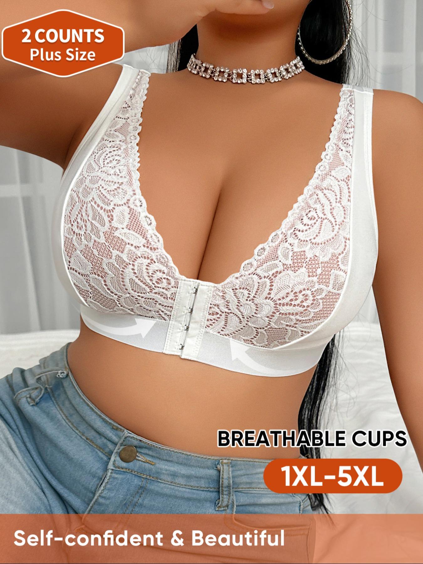 Women's Backless Bra Set, Full Coverage Plus Size Wireless Push Up, Soft Breathable Lace Floral Pattern, Medium Support All Seasons