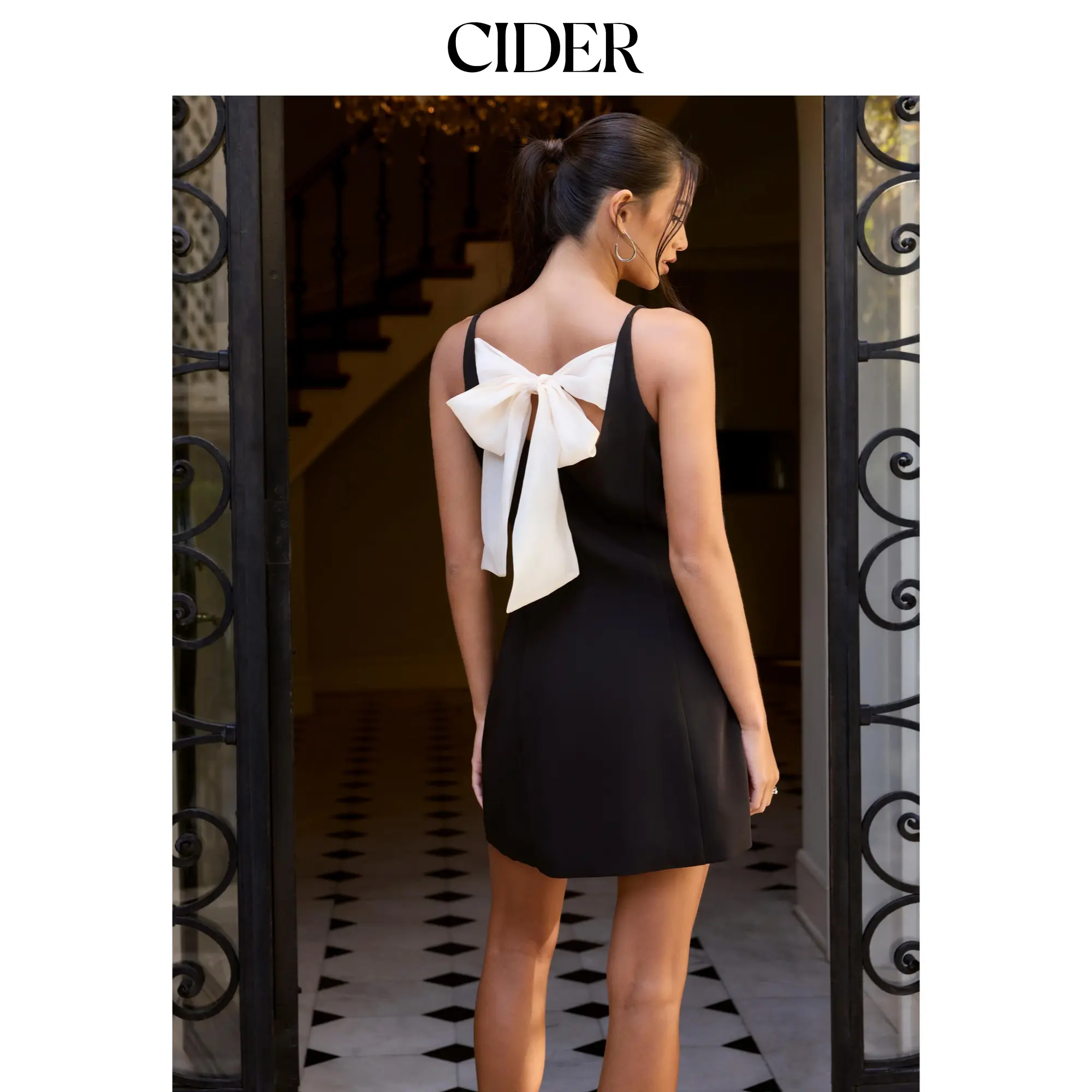 Cider Boat Neck Bowknot A-line Mid Rise Mini Dress SummerFinds