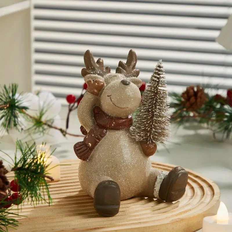 1pc Christmas Reindeer Holiday Ornament Handmade Resin Healing Reindeer Statue Collectible Figurines for Halloween Thanksgiving Christmas Decorations Collectible Figurines