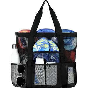 Mesh Beach Bag - Large Beach Tote with Multi Functional Pockets for Family Travel/Vacation(Gift)