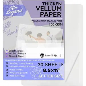 8.5 x 11 100gsm Translucent Printable Vellum Tracing Paper Pad 30 Sheets for Invitation Greeting Cards Drawing Sketching Writing