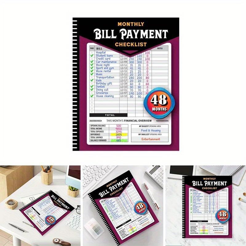 48-Month Bill Payment Checklist Planner, Monthly Bill Tracker Notebook for Home Finances & Budget Management, Finance Checklist Organizer, English Language, Paper Material