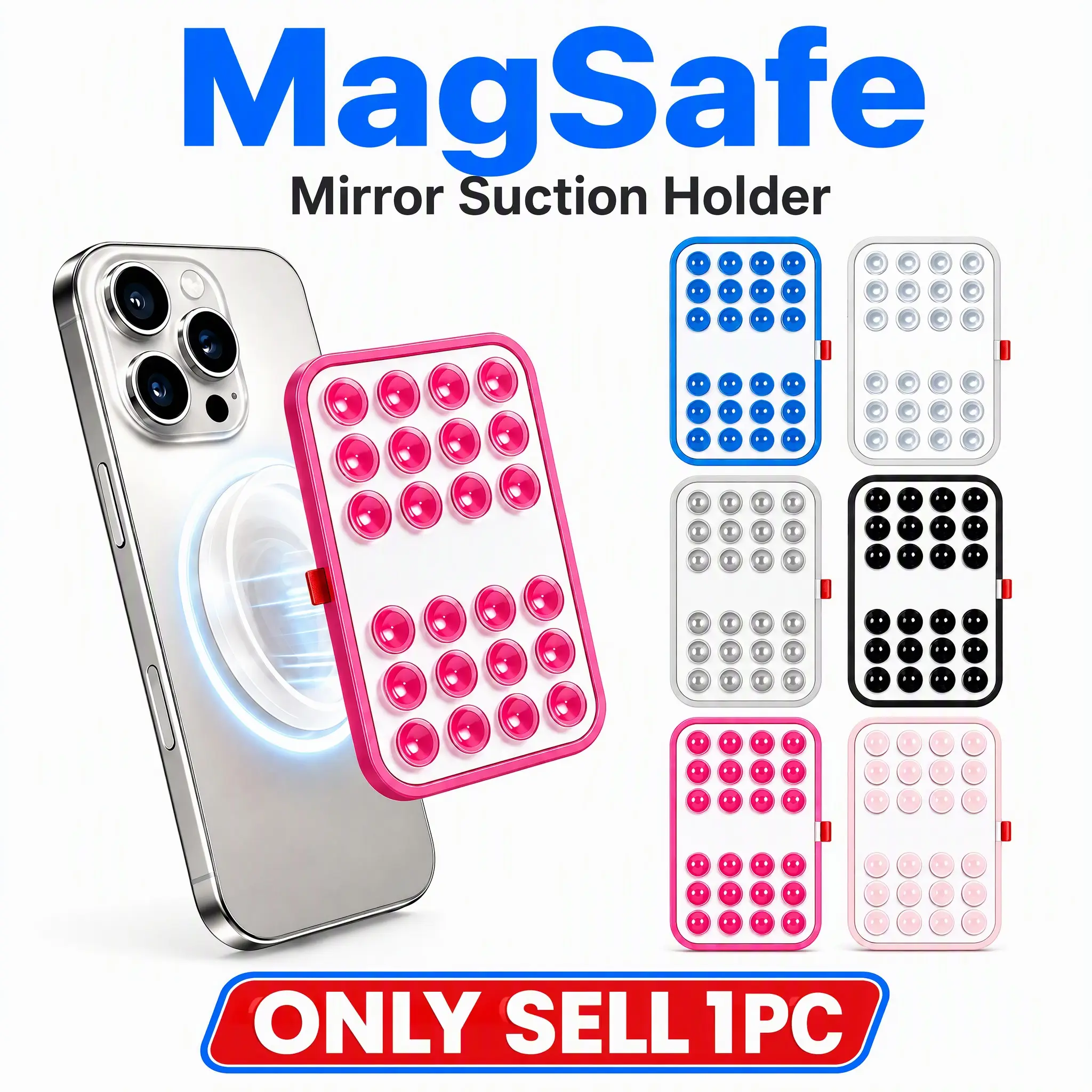Mirror-Magnetic Suction Phone Mount for MagSafe Case, Silicone Octo Cup Buddy Sticky Grip Holder for iPhone, Universal for Android.Removable Hands-Free Selfie/Video for TikTok Influencers, Women Gift,Content Creator Accesory, Vlogging Phone Accessory