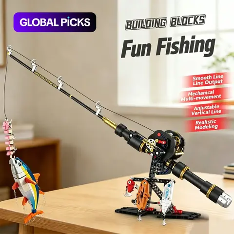 Movable Building Blocks with Hollow Wheels, Fishing Rod Assembly Model, Collectible Toy Gift in Gift Box for Kids Birthday & Christmas #GLOBAL PICKS