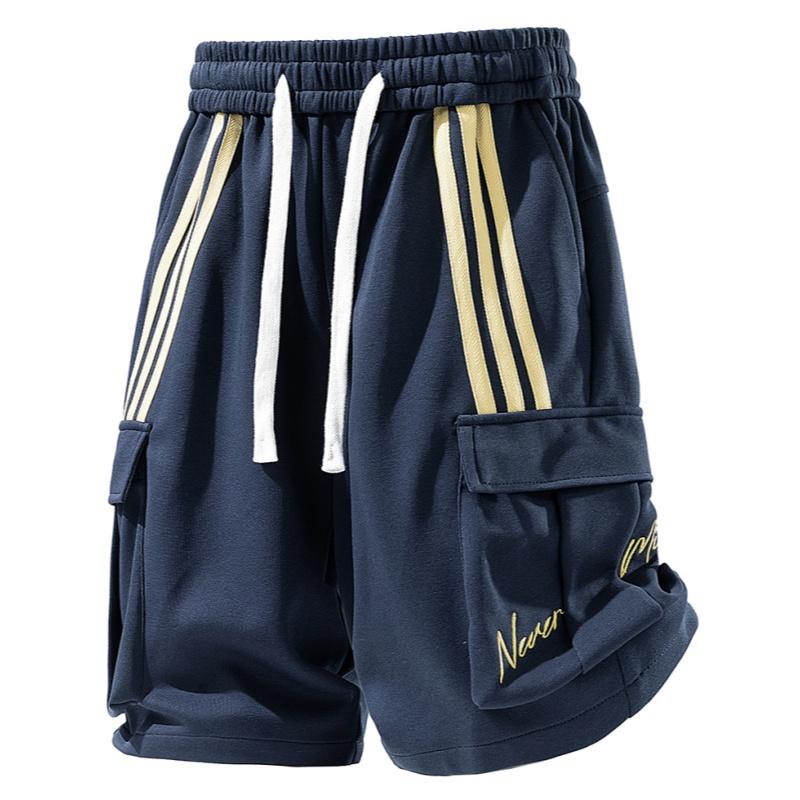 Men's Loose-Fit Streetwear Shorts - Casual Straight Fit, Color-Block Stripes, Drawstring, Pockets, Breathable Fabric Keeps You Cool, Activewear, Sportswear, American Streetwear Mens Bottoms