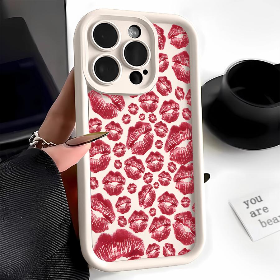 Phone Case: 1pc Red Lip Print Phone Case Suitable for Apple iPhone 17 E Air Pro ProMax iPhone16 15 14 Plus 13 12 Mini 11 X XS XR Antidrop Softshell Shock Proof All Inclusive Lens Protection Girlish Style Cute Can Be