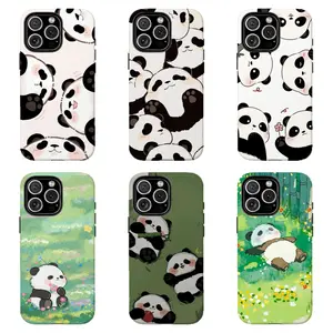 Cute Chubby Panda Daily Cover | Minimalist Green & White Kawaii Design  , For iPhone 11 12 13 14 15 16 17 Pro Max For Samsung S26 S25 S24 S23 S22-Gift For Her/Him/Anime lovers