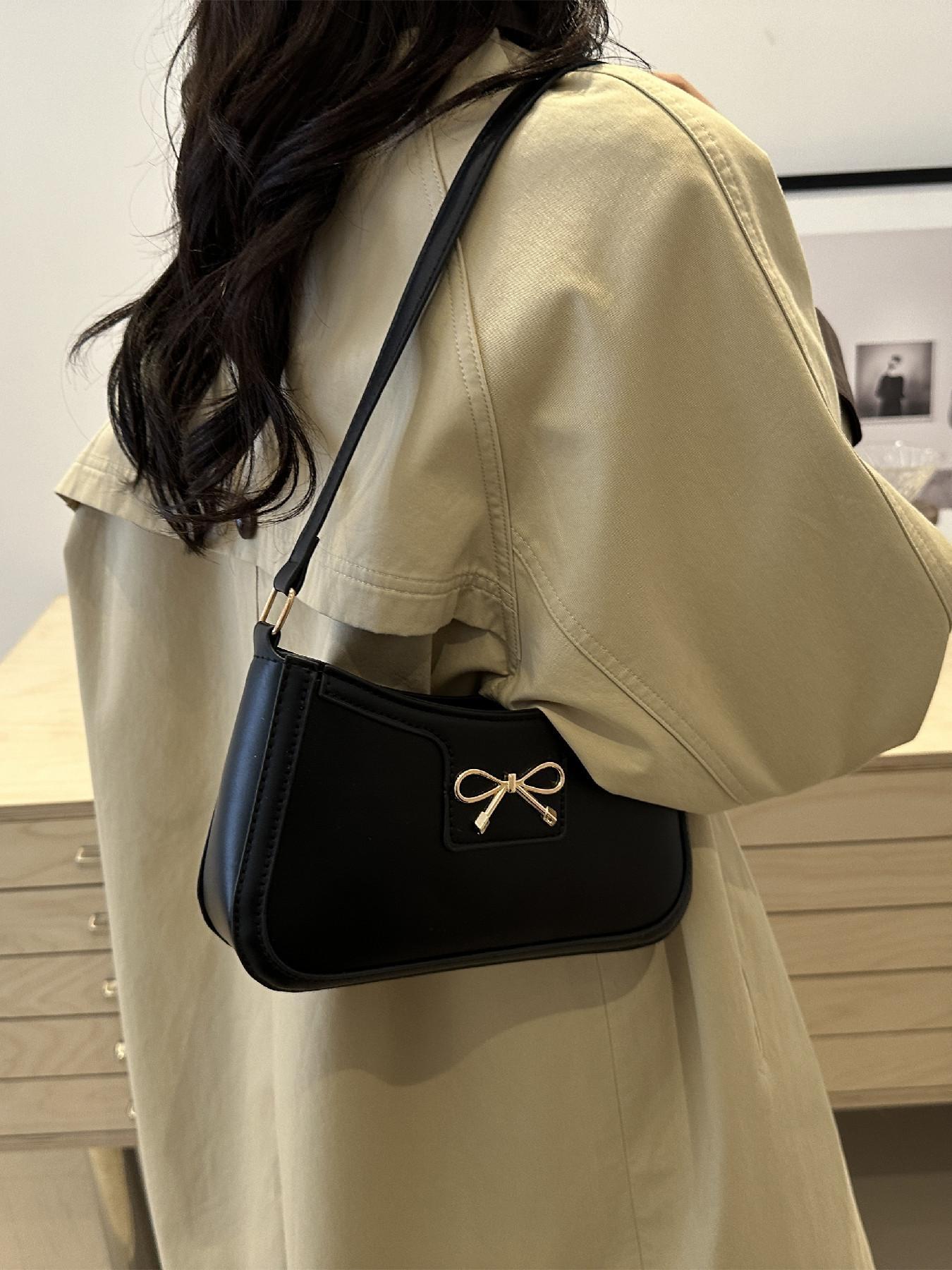 Women's Fashionable Solid Color Bow Decorated Shoulder Bag for Daily Use, Casual Trendy Versatile Daily Commuting Bag
