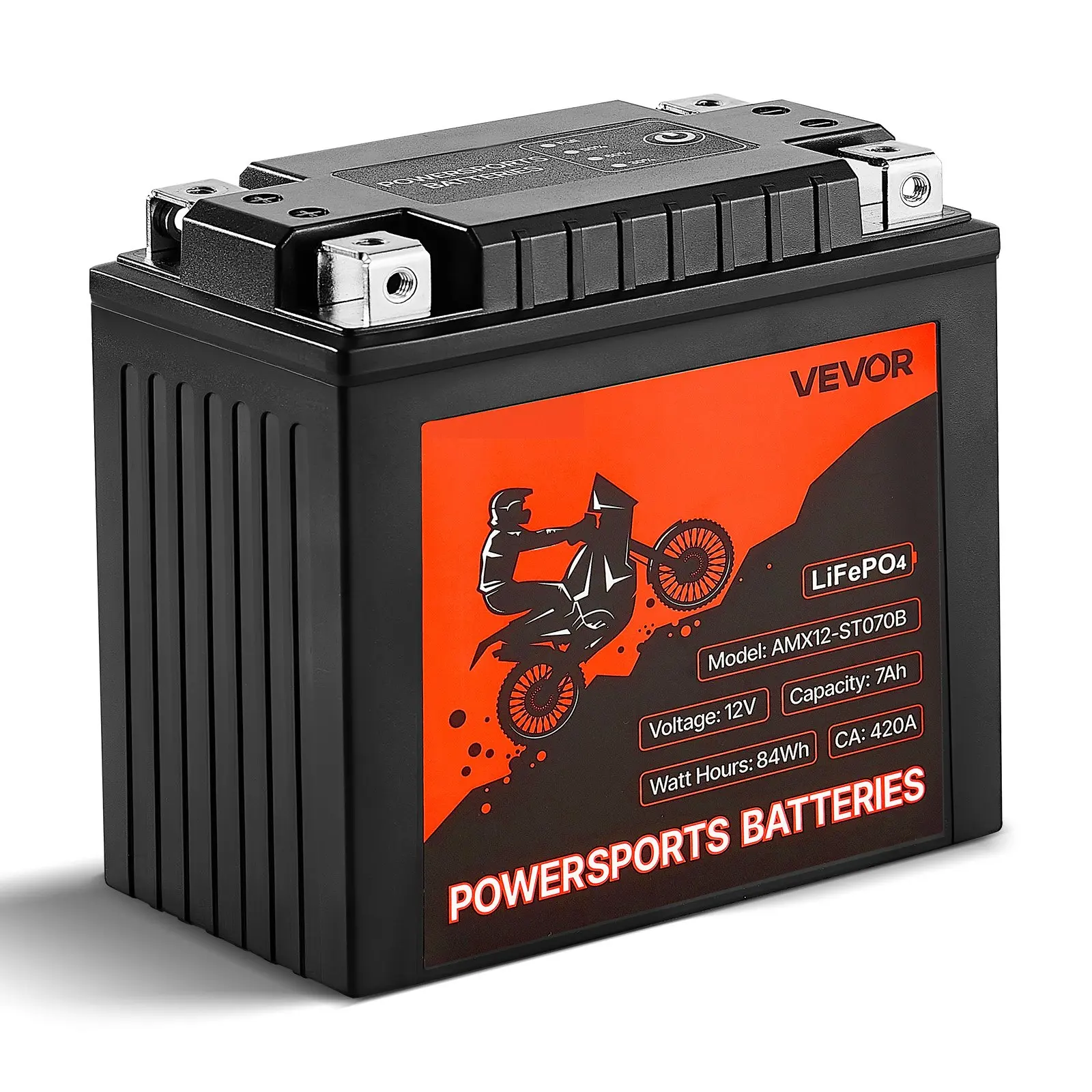 VEVOR 12V 7Ah LiFePO4 Lithium Motorcycle Battery, Compact, Maintenance-Free, Efficient & Stable, Pre-Charged Powersports Batteries for ATV, Jet Skis, UTV, Easy Installation for Motorcycle Users, Sealed