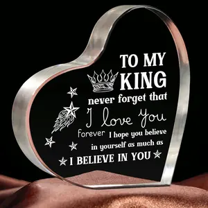 Father's Day Gifts for Dad Husband Boyfriend, Love You Acrylic Heart Keepsake, Anniversary Birthday Gift for Him, Desk Decor for Men