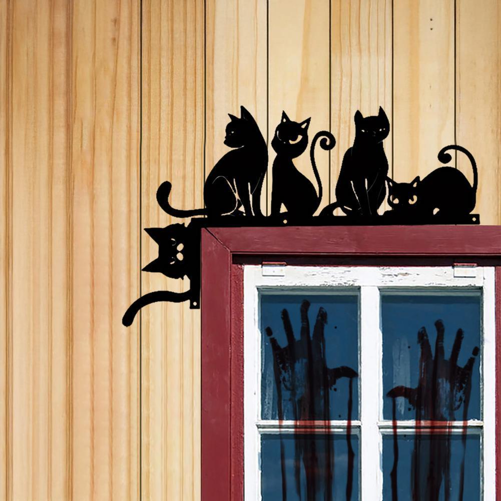 Halloween Door Corner Sign Metal Witch Cat Bat Ghost Spider Web Door Topper Sign Home Door Window Frame Decoration