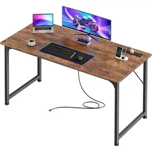 X 20 Inch Office  Desk with Power Outlets and USB-C Port, Larger Gaming Desk, for  Office, Study, Bedroom, Writing Work from  Table, Metal Frame, Rustic Brown