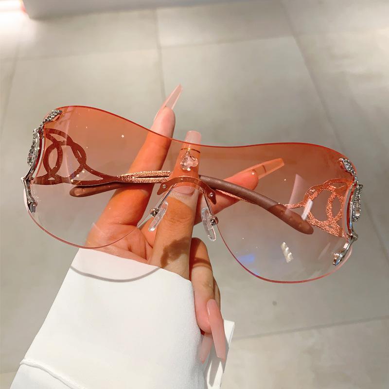 Rimless Y2K Oversized Sunglasses One-Piece Metal Snake Pink Punk Shades for Women & Men, Trendy Durable Eyewear for Street Style, Outdoor Use, Festivals & Fashion Outfits