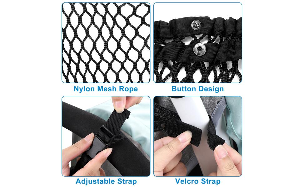 Universal Stroller Organizer, Polyester Net Mesh Bag Fits for Uppababy, Nuna, Britax, Doona Strollers, Non-Slip Adjustable Stroller Mesh Cargo Net Storage Caddy Accessories