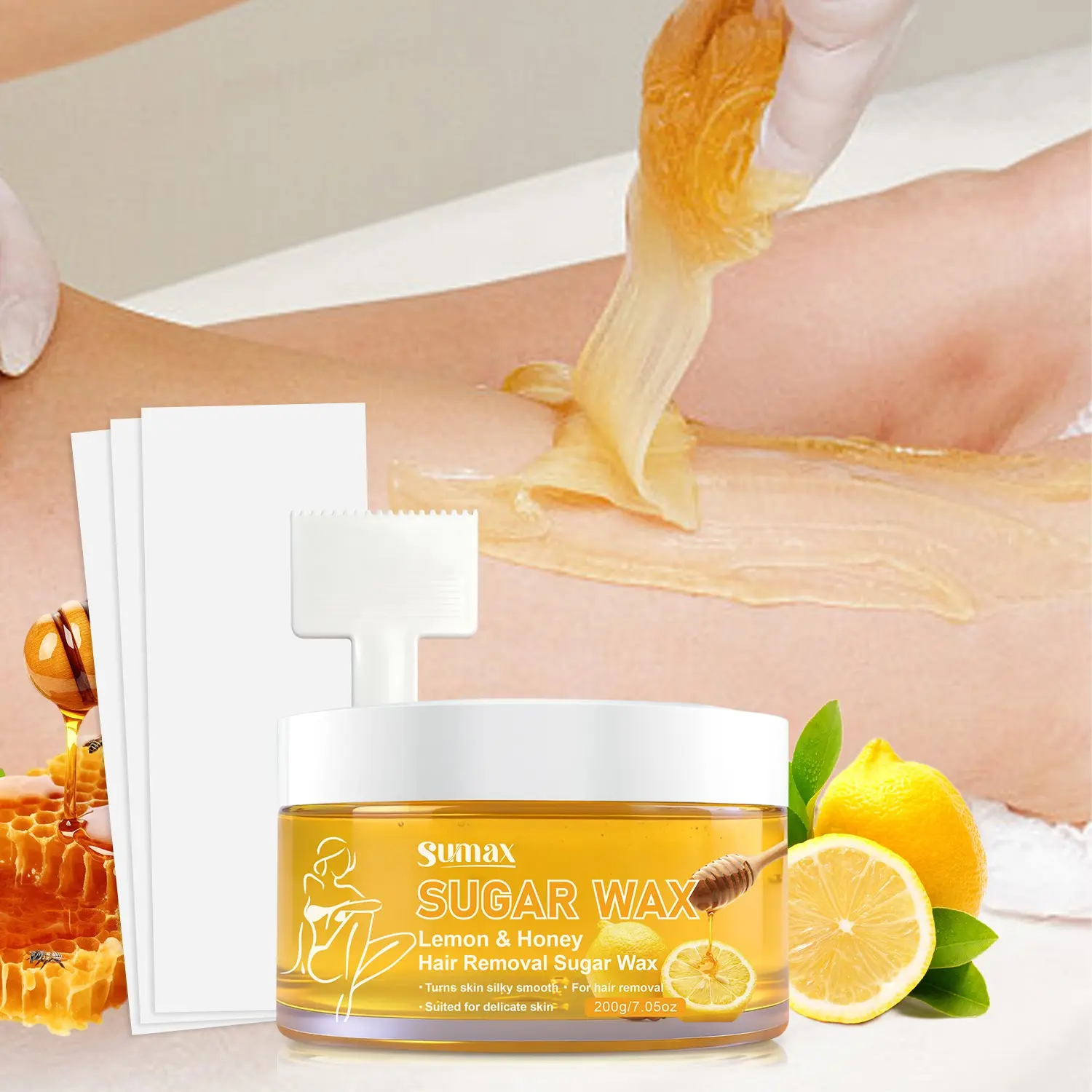 200g Lemon Honey Hair Removal Wax Kit, Gentle Formula, Clean Shave, Smooth Summer Hair Removal, Suitable for All Skin Types, Non-Sticky