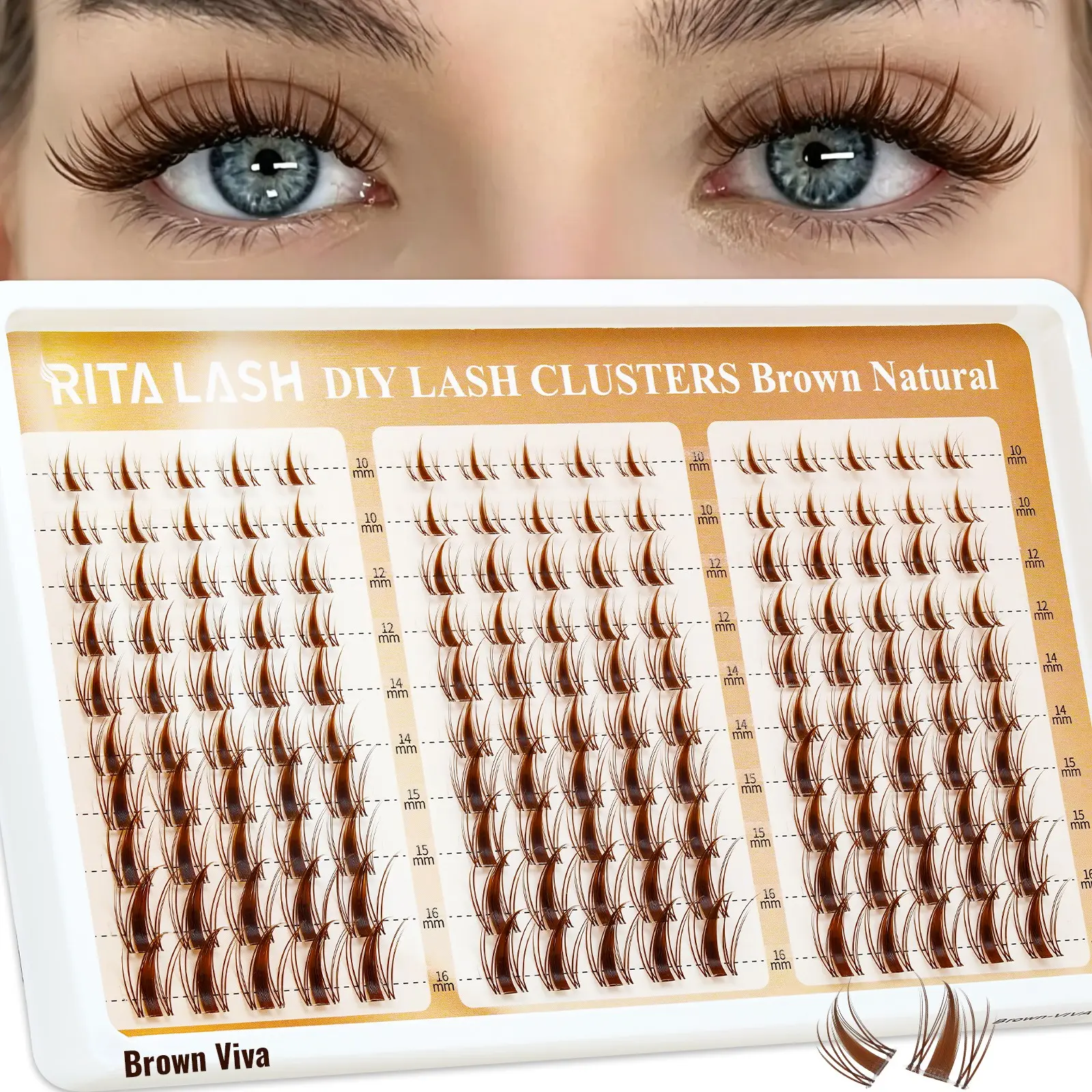 Brown Viva | RITALASH 150pcs Brown Lash Clusters Manga Cluster Eyelash Extensions 10-16MIX Spiky Cluster Lashes Fairy Individual Lashes Anime C Curly Eyelashes DIY at Home Easy to Apply Viva Lash Spikes Fluffy Eyelashes Cluster