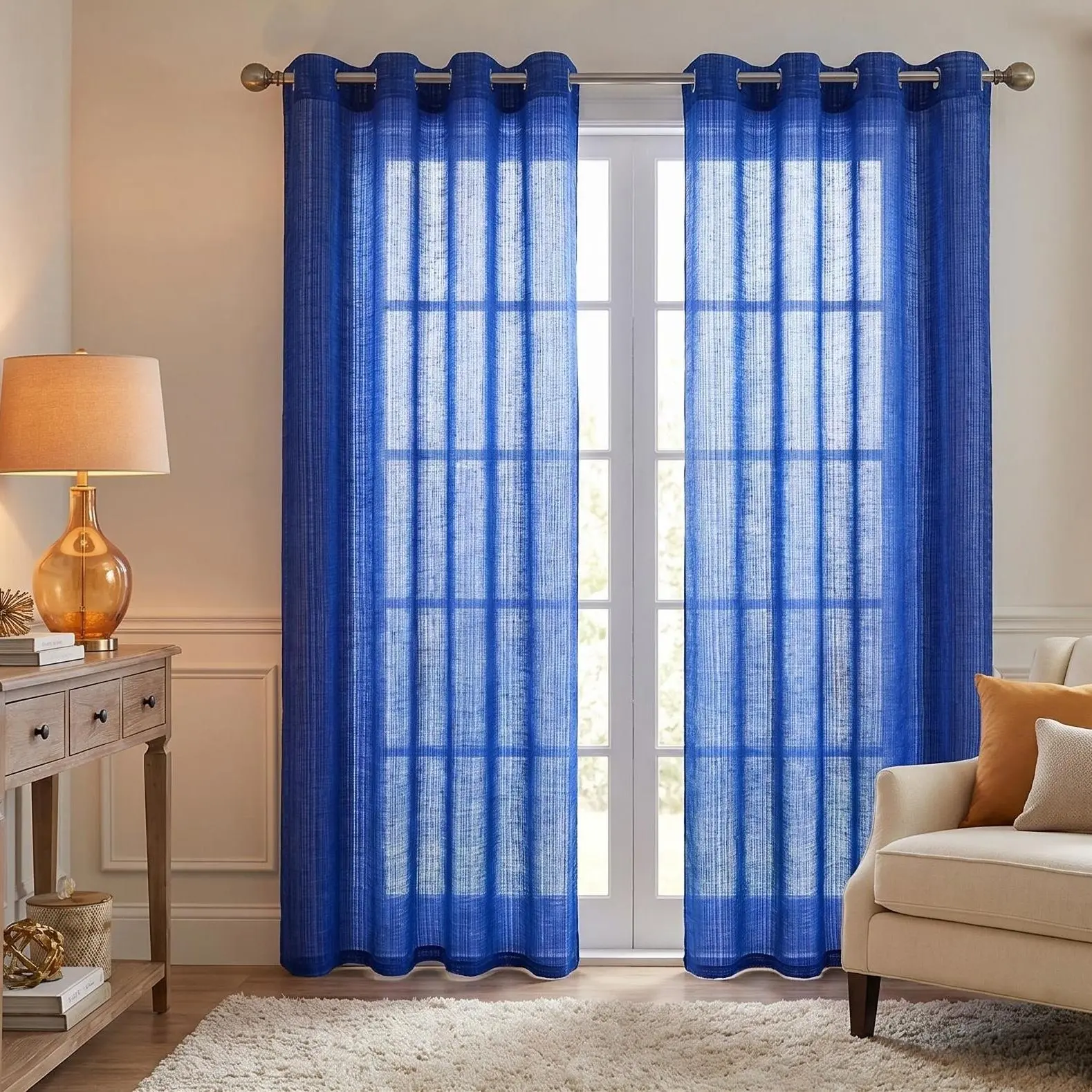 2 & 4 Pcs Solid Color Soft Bamboo Gauze Yarn Drapes with Classic Grommet Top, Sheer Silhouette for Bedroom Living Room Decoration, Vintage Curtains, Window Curtains Bedroom L12