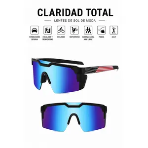 Heatwave Style Polarized Cycling Sunglasses for Men Women - UV400 Protection Large Frame Windproof Sports Goggles with American Flag Arms