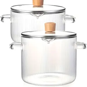 2pcs (Includes 1 Pot & 1 Lid) Borosilicate Glass Cookware with Clear Lid, Heat-Resistant Transparent Soup Pan for Gas Stove & Outdoor Camping, Easy to Clean Metal-Free Milk Pot for Summer Shrimp Pasta, Vegetable Instant Ramen Cooking Bowl