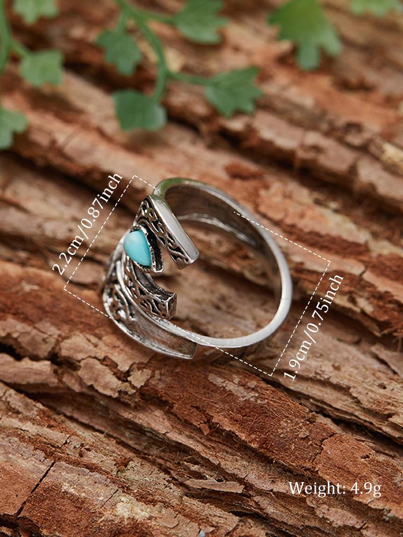 Boho Style Turquoise Decor Cuff Ring, Gifts for Her, Vintage Adjustable Open Ring, Fashion Jewelry Accessories for Women & Girls for Party, Daily Decor, Women Gifts