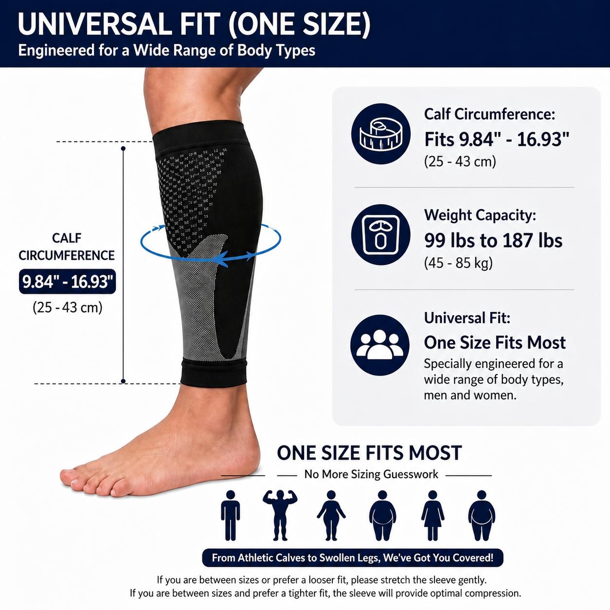 Unisex Calf Compression Sleeves - Adjustable, Lightweight Summer, Soft Breathable, Anti-Slip, Machine Wash, 25-43cm/9.84-16.93inch Calf Circumference, Lifestyle Leg Support for Running,Cycling, Alleviates Fatigue, Tibia Pain Relief, Black Sports Sleeves,