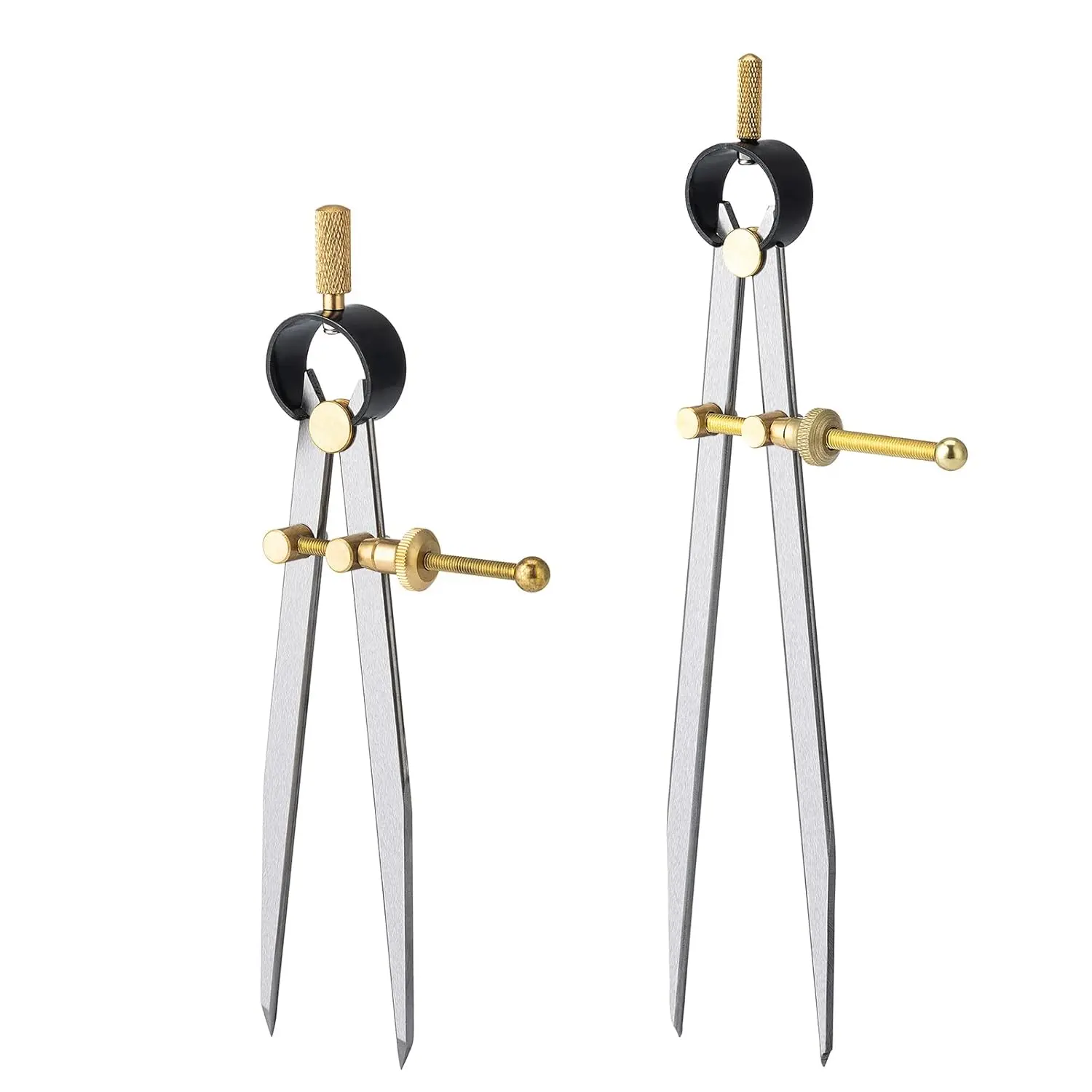 2 count Adjustable Lockable Spring Wing Divider Calipers, 6 Inch and 8 Inch Steel Leather Compass Creaser, Drafting Compass Tool for Woodworking, Metalworking, Geometry Drawing
