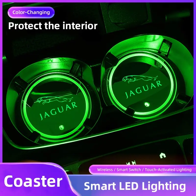 2pcs Car Interior Accessories Luminous Water Cup Pad LED Atmosphere Light For Jaguar F-Pace F-Type XF XJ XE I-Pace E-Pace XEL XFL S-Type XFR XKR X-Type Automotive Interior Accessories Car Accessory