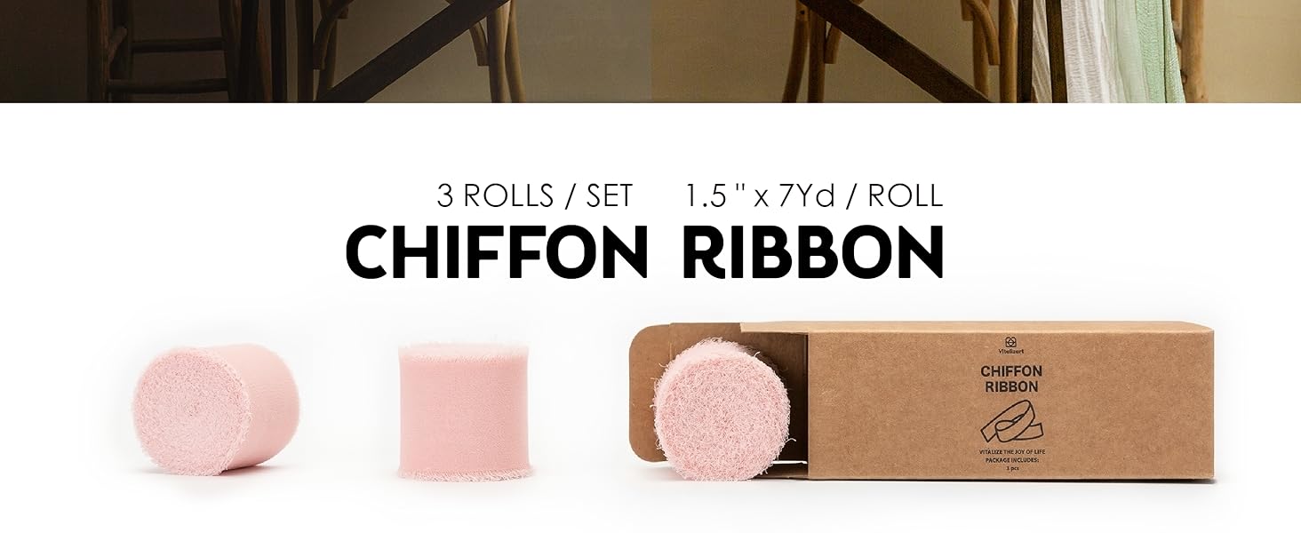 Pink Chiffon Silk Ribbon 3 Rolls 1.5" x 21 Yd Frayed Edges Ribbons for Wedding Invitations Bridal Bouquets Gifts Wrapping Crafts