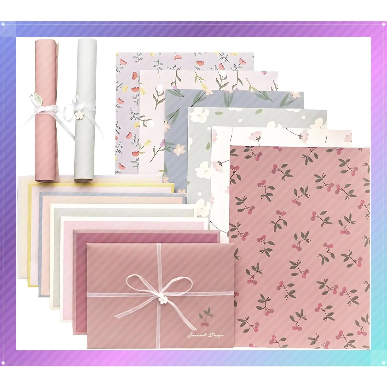 72 Pcs Floral Stationery Paper Envelopes Set, 6 Styles - 24 Lined Writing Paper & 12 Envelopes, Cute Letter Writing Stationery Kit for Girls, Office & SchoolGift