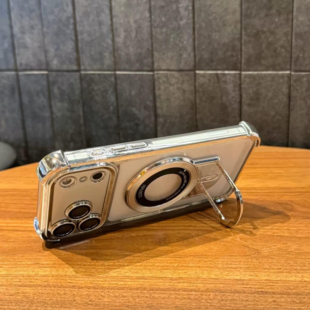 Plating Shockproof Magnetic Pulling Bracket Case For iPhone 17 16 15 14 Plus 13 Pro Max Air Clear Bumper Cover shockproof slim case