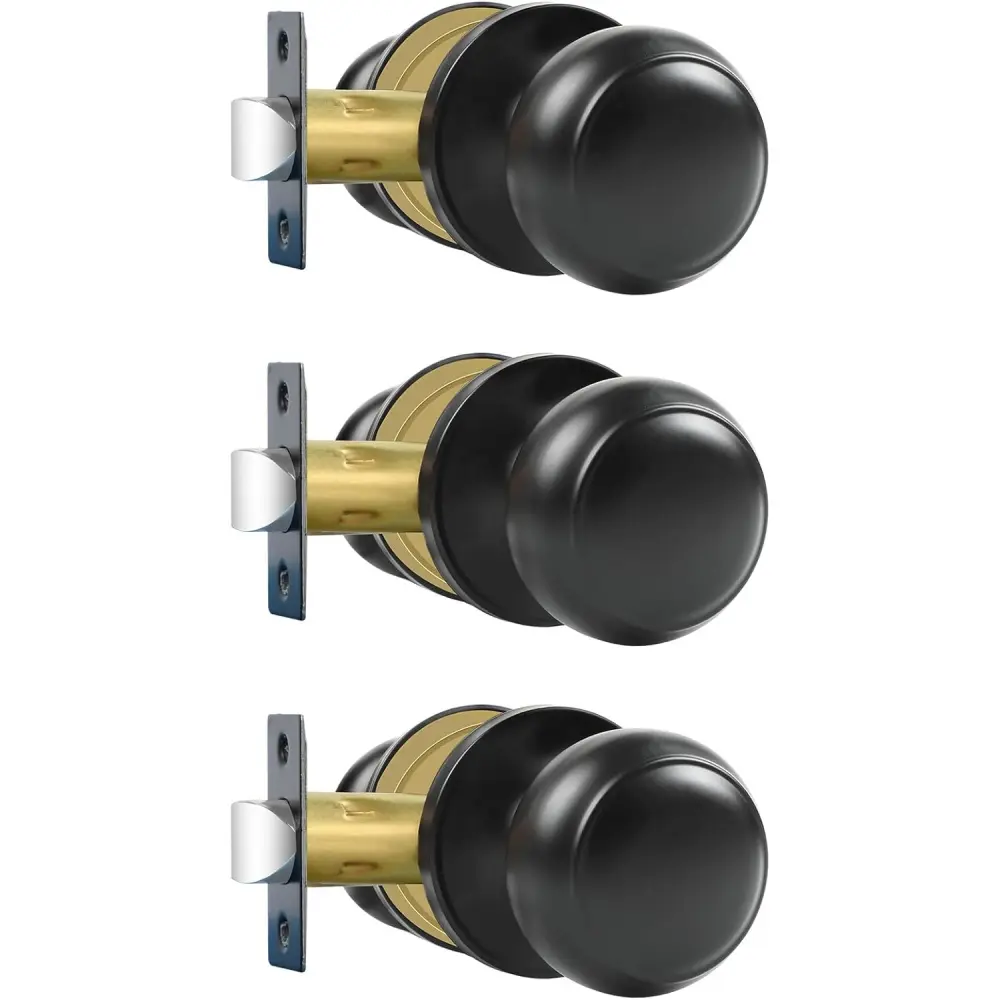 Passage Door Knobs, 3 Pack Matte Black Door Knobs, for Hallway & Closet Non-Locking Interior Round Door Handles Keyless Reversible for Left Right Handed Doors