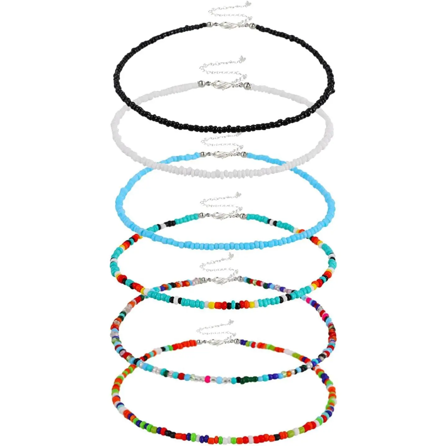 6 count Choker Necklaces - Colorful  Seed Beaded Necklace Boho Choker - Cute Beach Chain  for Women