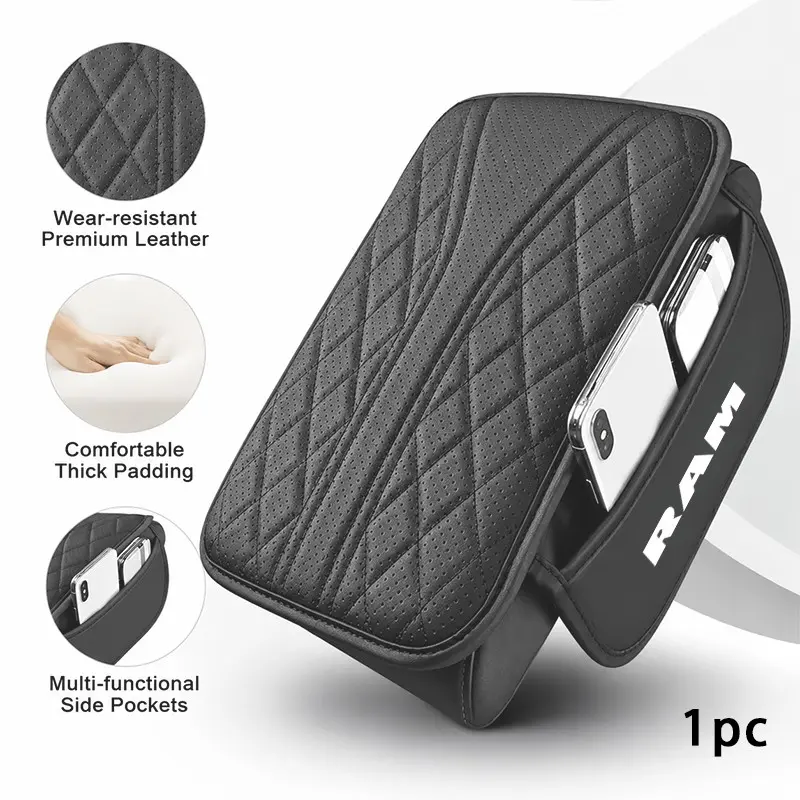 RAM Car Center Console Protective Pad, PU Leather, Stain-Resistant, Wear-Resistant, Easy Install, Suitable for Men and Women, Cushions