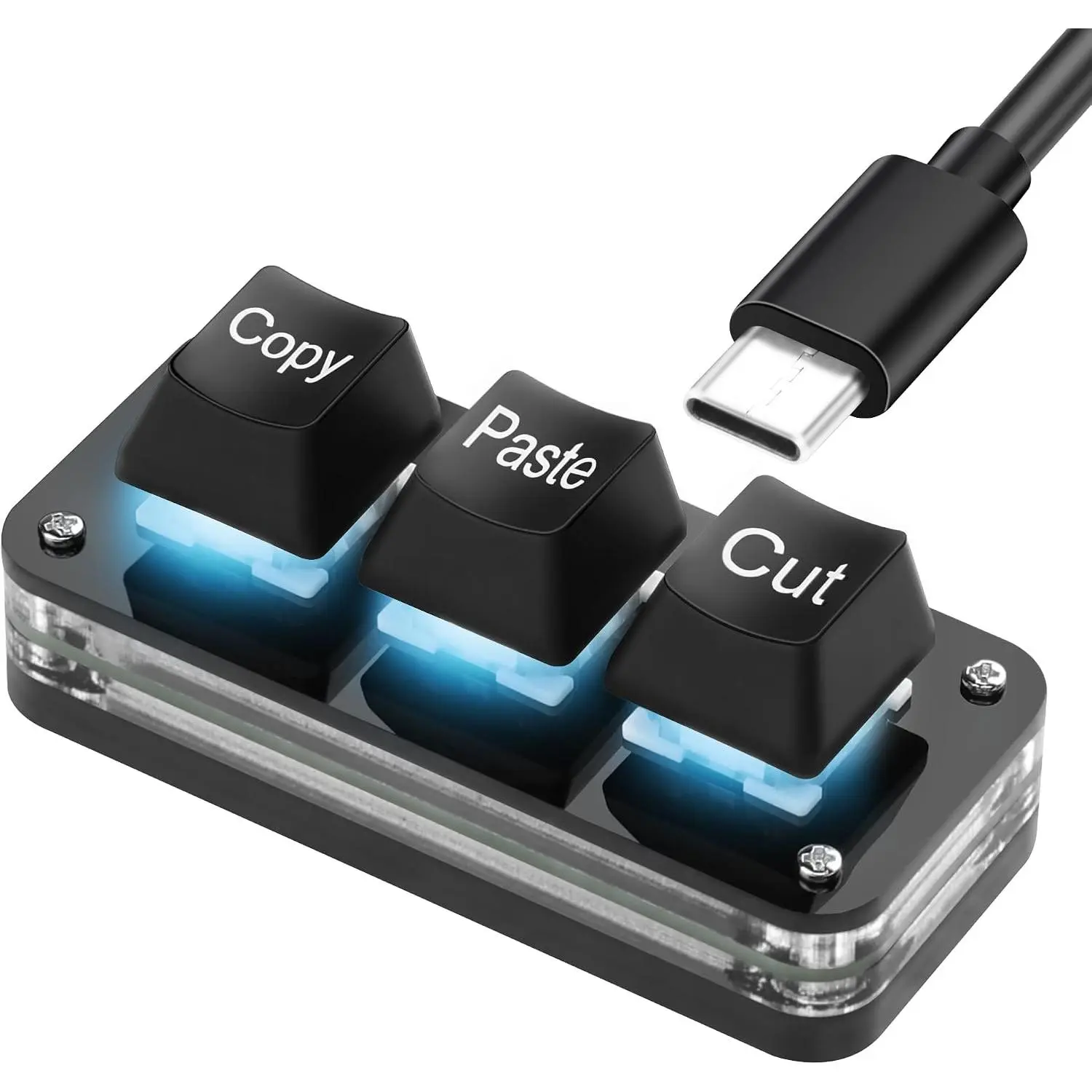 Mini 3-Key Cut Copy Paste Keyboard Programmable Keypads with LED Light Mechanical Hot Swap Macro Keyboard for Working and Gaming