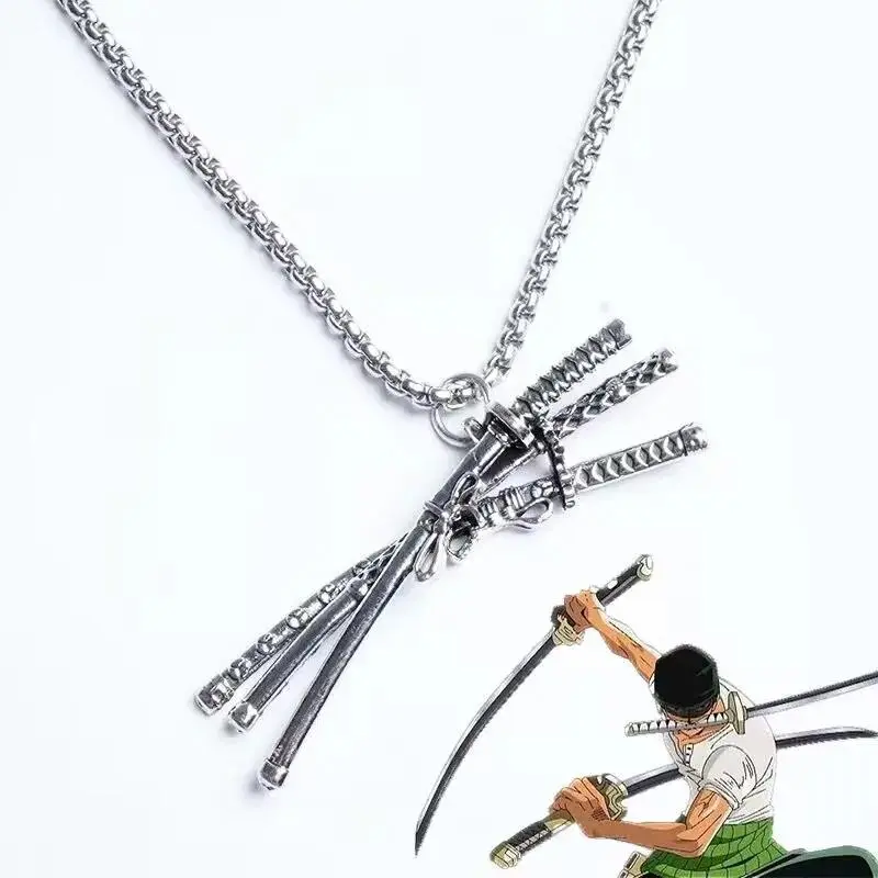 Cool Necklace Roronoa Zoro Three Knife Pendant Cosplay Anime Three Swords Flowing Pendant Accessories