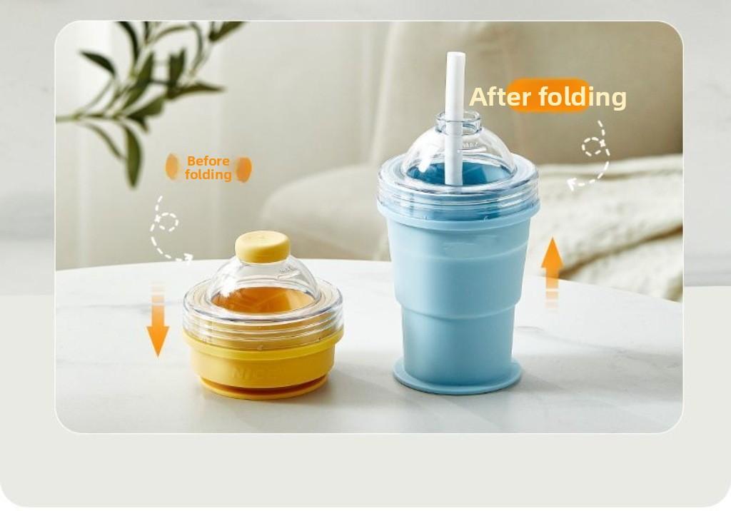 Portable Foldable Ice Ball Cup Silicone Food Grade Ice Maker With Straw Summer Outdoor Travel Mug