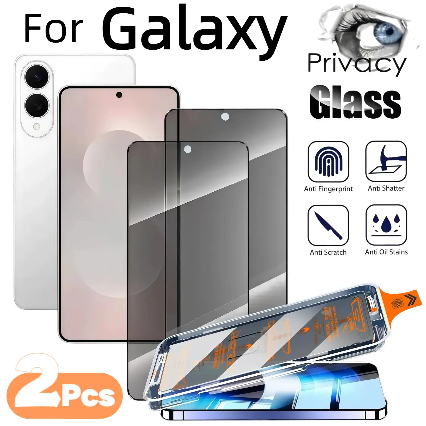 2-Pack Samsung Galaxy Screen Protector, Anti-Spy Tempered Glass, Dust-Free Bubble-Free, Easy Install, 9h Hardness, Ultra Sound Fingerprint Unlock