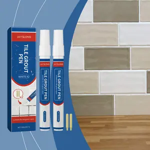 Jaysuing Tile Grout Pen White (2-Pack, 50g) - Waterproof Grout Repair Marker with 2 Replacement Nibs, Fast Drying Grout Cleaner and Refresher for Shower, Bathroom, and Kitchen Tiles