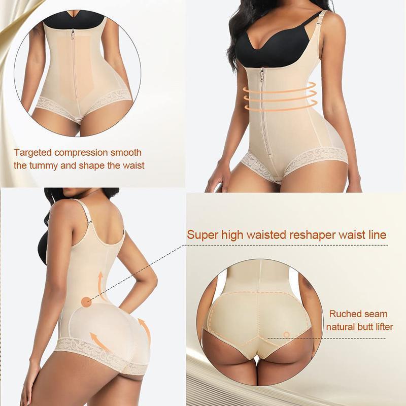 Women's Zipper Open Bust Bodysuit Shapewear, Tummy Control Body Sculpting Shaper with Adjustable Straps & Lace Detail, Comfortable Confidence-Boosting Waist Cincher, Perfect for Daily Wear, Postpartum Recovery & All-Season Body Shaping