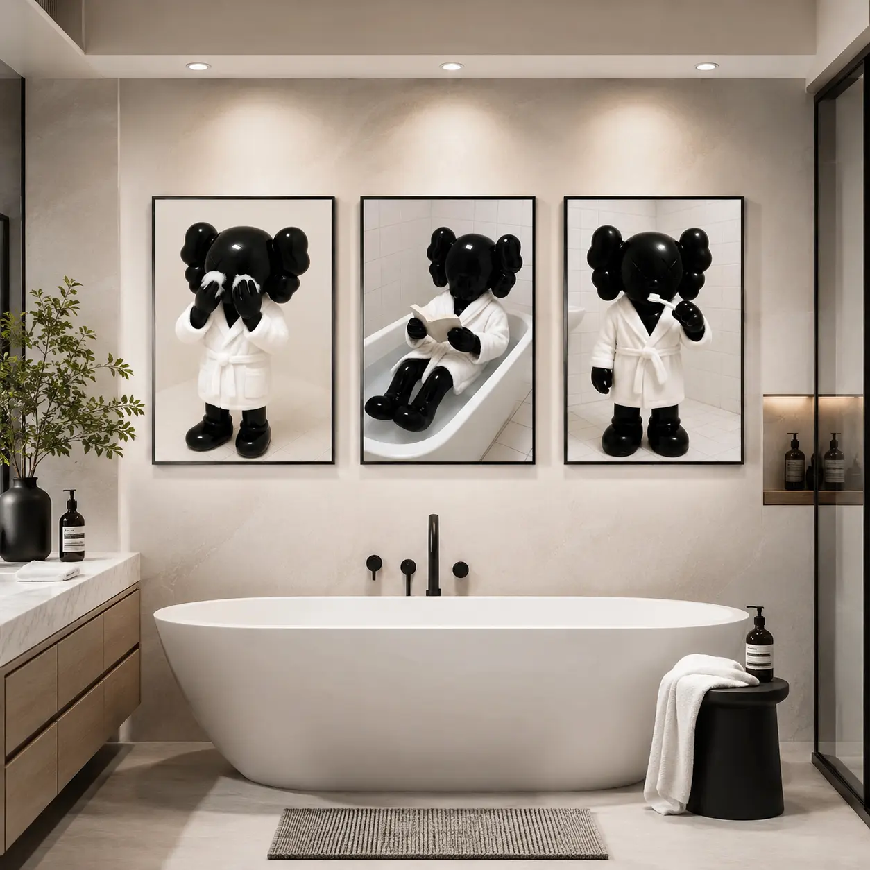 Bathroom Canvas Wall Art Poster Set of 3, Funny Black and White Bathroom Prints, Minimalist Restroom Wall Decor, Waterproof Canvas Decor for Bathroom Powder Room Toilet Guest Room, Modern Farmhouse Home Decoration, Housewarming Gift